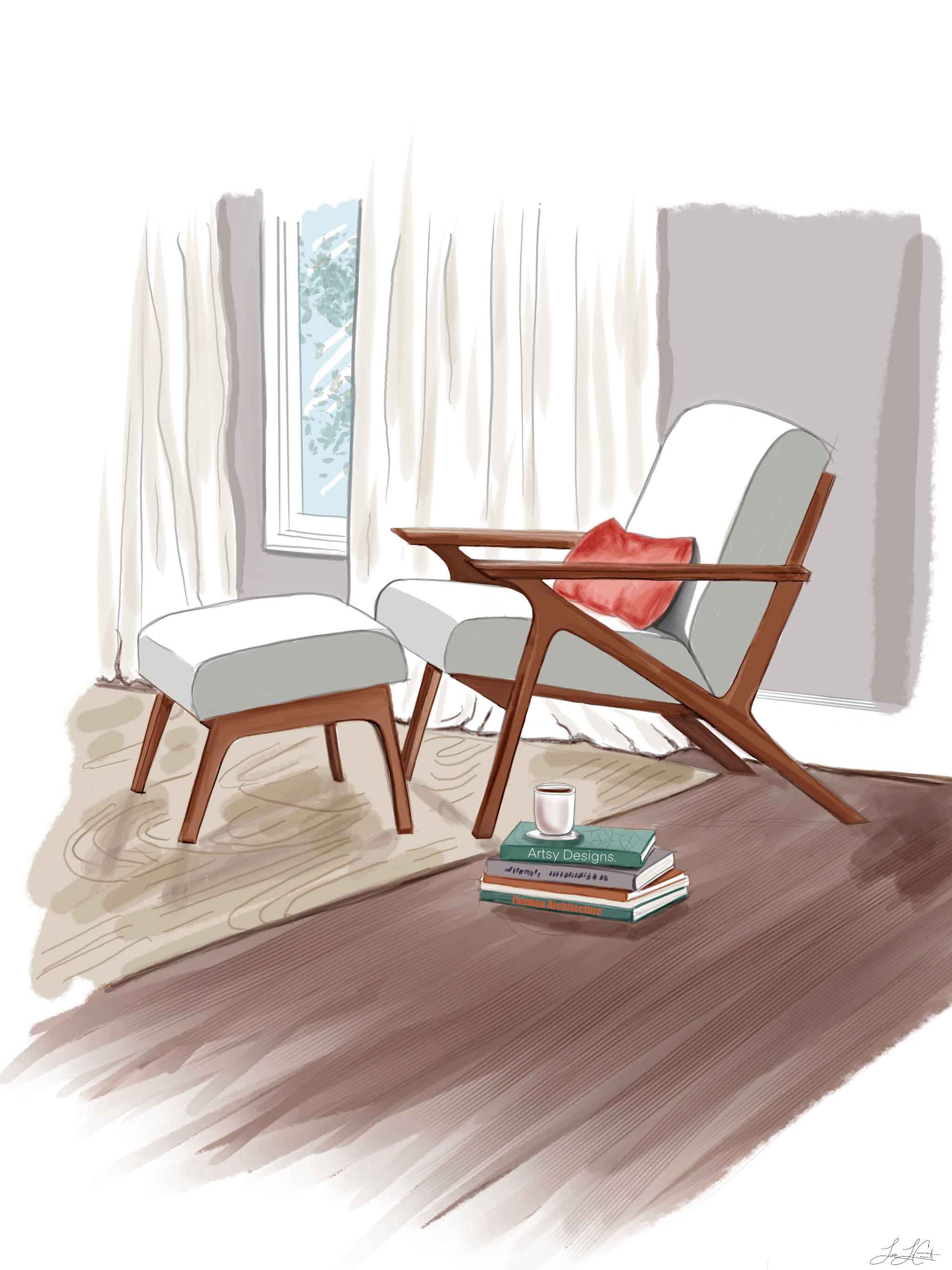 Mid-Century Lounge Chair (Marker Rendering)