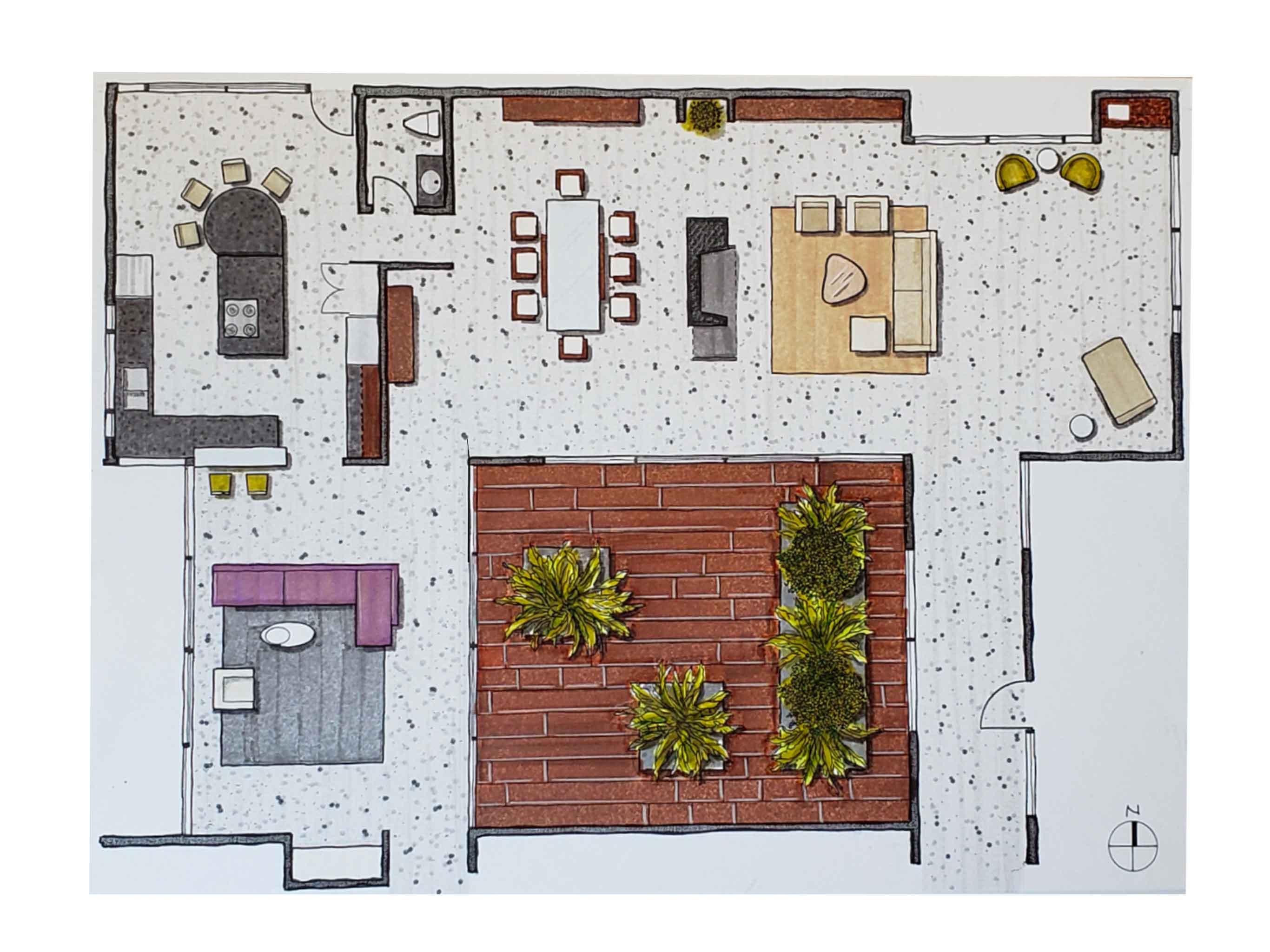 Mid-Century Floor Plan (Marker Rendering)